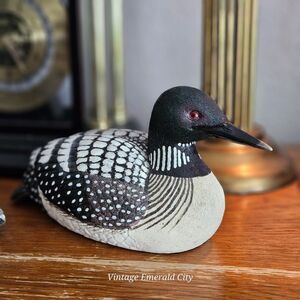 Vtg Loon duck Figurine Resin Wildlife Lake Cabin Decor 3D Hand-Made hand painted